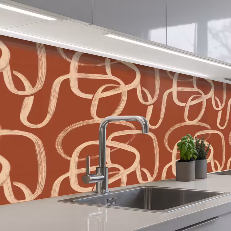 Kitchen splashback - Lines - Abstract - Organic - Terracotta - Cream — 2