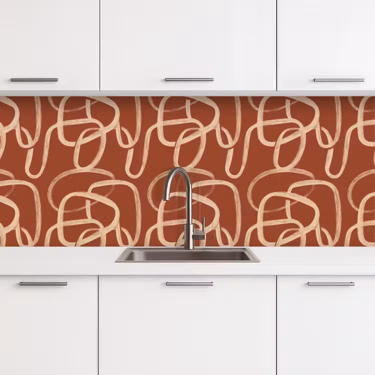 Kitchen splashback - Lines - Abstract - Organic - Terracotta - Cream — 4