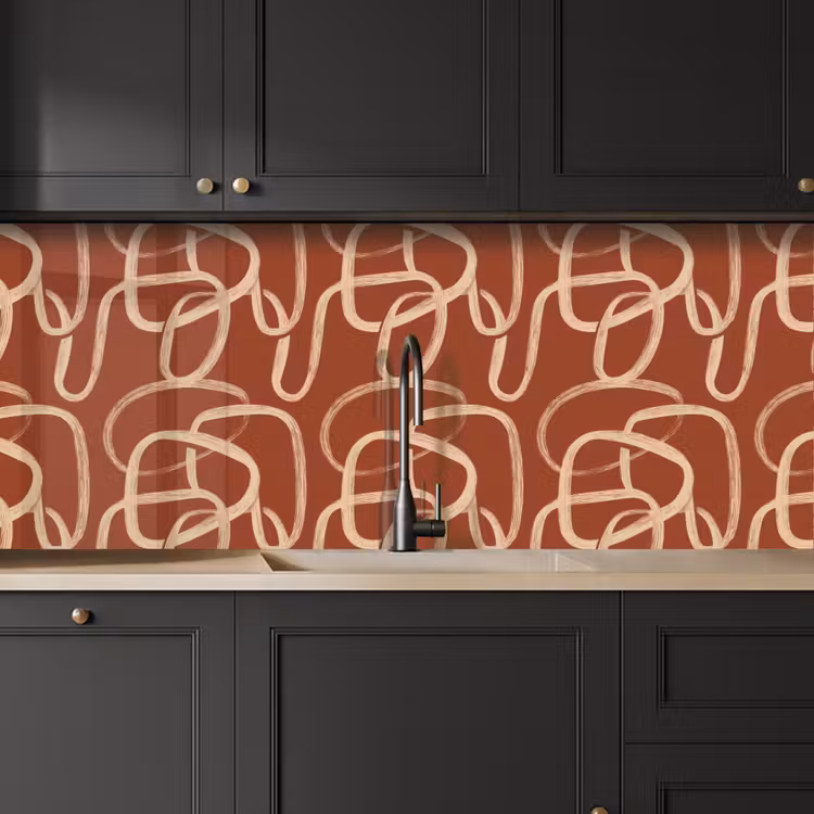 Kitchen splashback - Lines - Abstract - Organic - Terracotta - Cream — 6