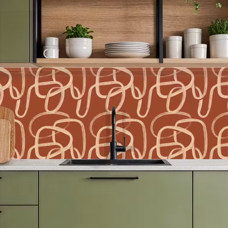 Kitchen splashback - Lines - Abstract - Organic - Terracotta - Cream — 8