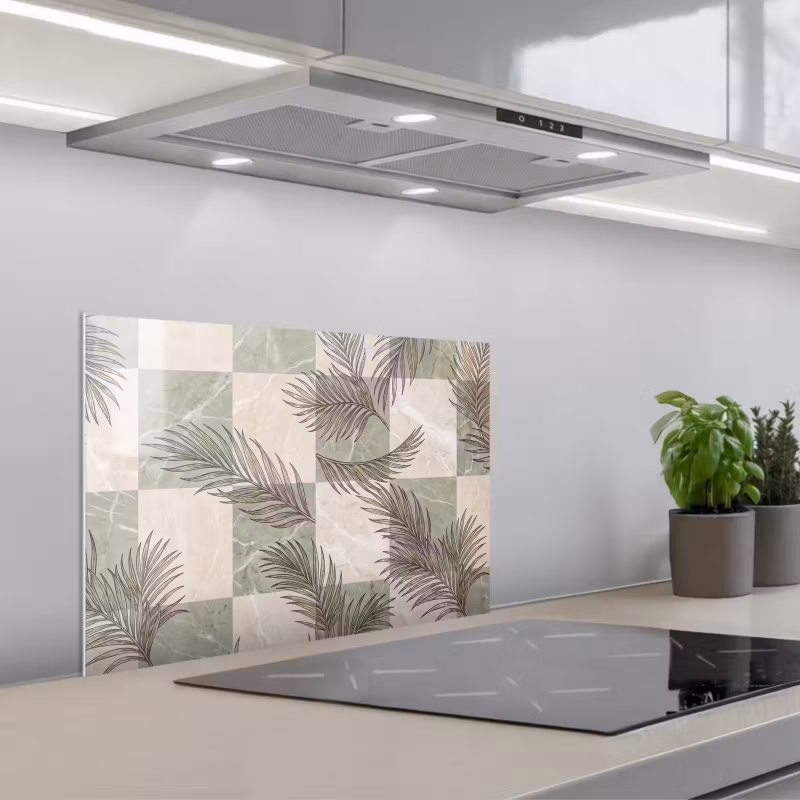 Kitchen splashback for hob - Plants - Leaves - Marble - Modern - Green — 1