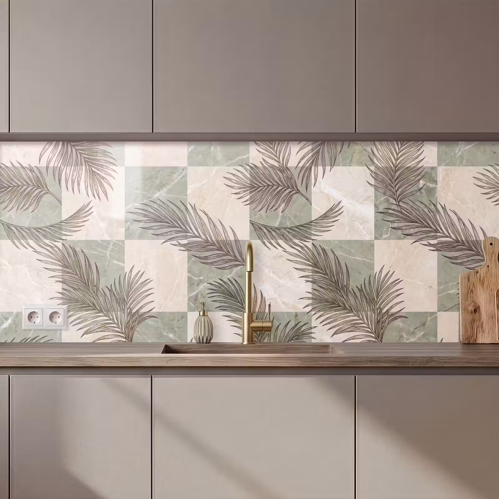 Kitchen splashback - Plants - Leaves - Marble - Modern - Green — 1