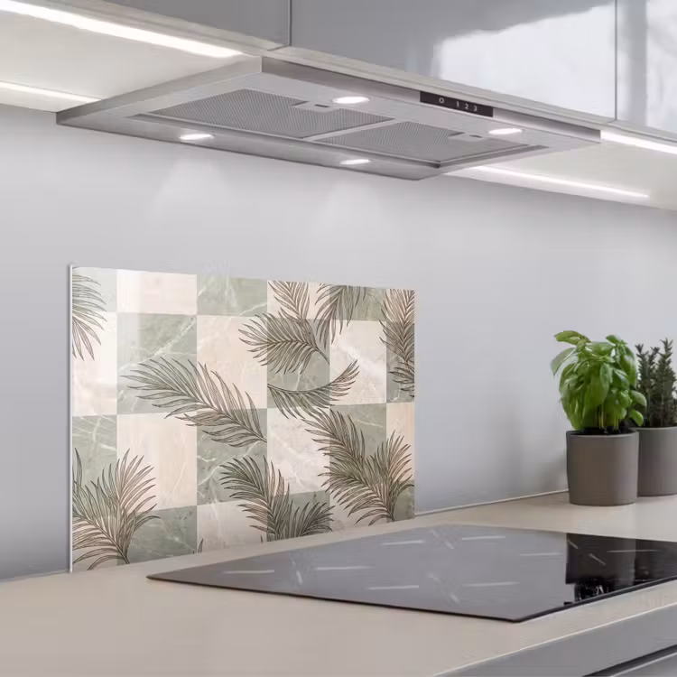 Kitchen splashback for hob - Plants - Leaves - Marble - Modern - Green — 1