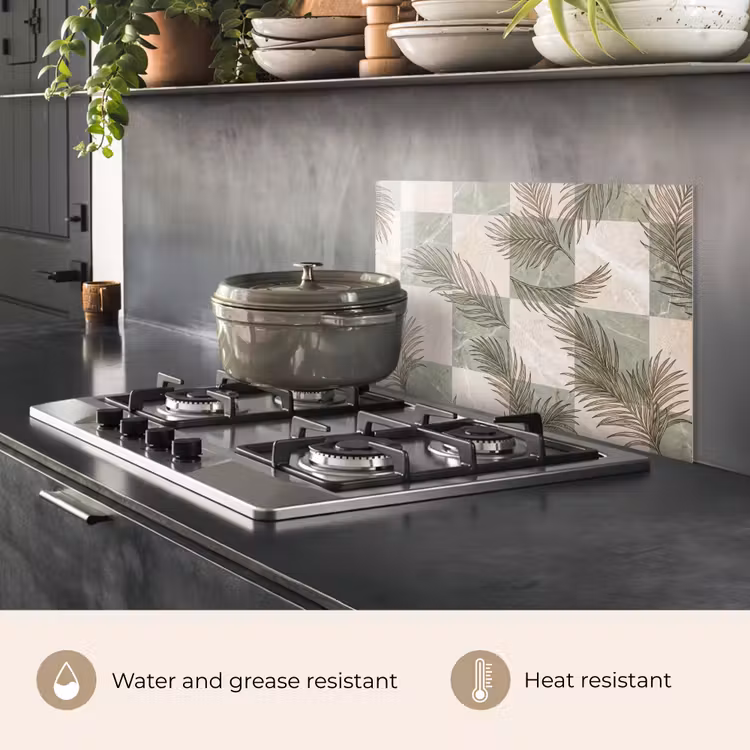 Kitchen splashback for hob - Plants - Leaves - Marble - Modern - Green — 2