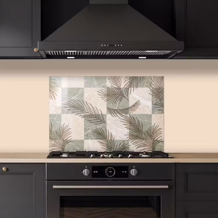 Kitchen splashback for hob - Plants - Leaves - Marble - Modern - Green — 5
