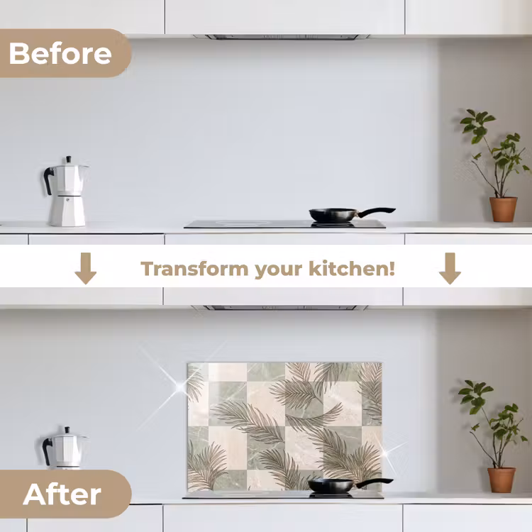 Kitchen splashback for hob - Plants - Leaves - Marble - Modern - Green — 7