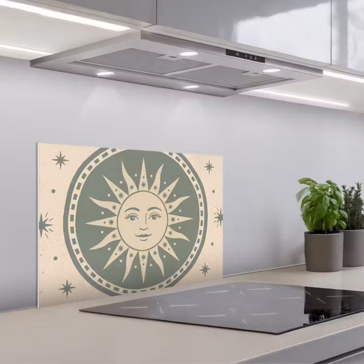 Kitchen splashback for hob - Sun - Stars - Astrology - Vintage - Green — 1