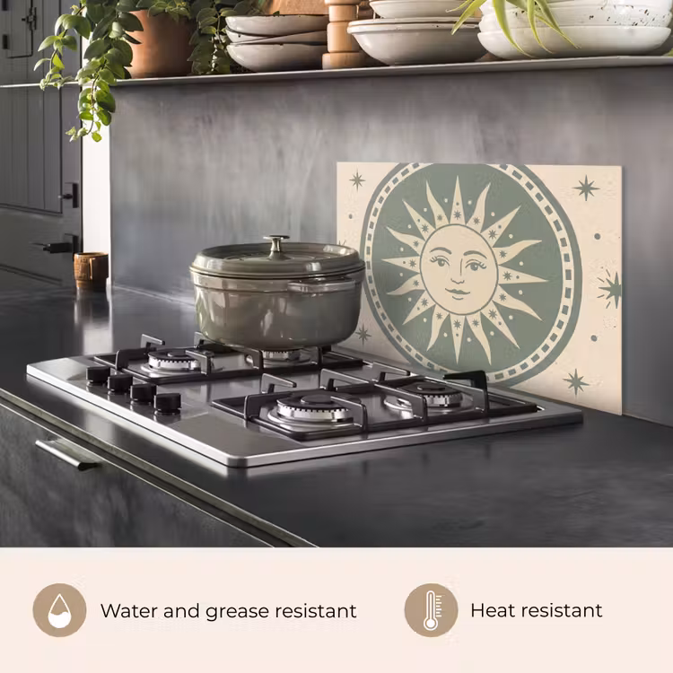 Kitchen splashback for hob - Sun - Stars - Astrology - Vintage - Green — 2