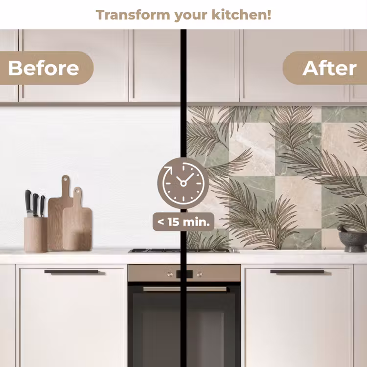 Kitchen splashback - Plants - Leaves - Marble - Modern - Green — 3