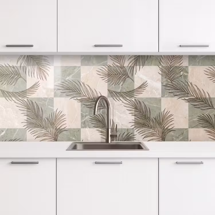 Kitchen splashback - Plants - Leaves - Marble - Modern - Green — 4