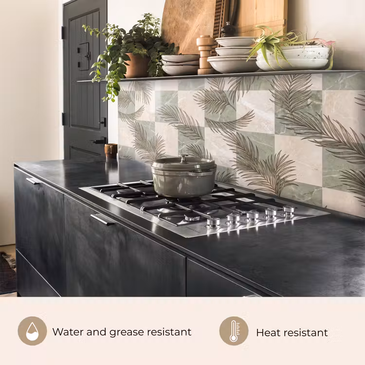 Kitchen splashback - Plants - Leaves - Marble - Modern - Green — 5