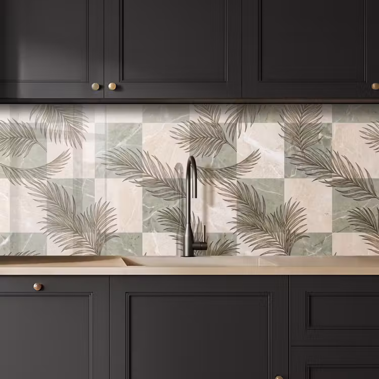 Kitchen splashback - Plants - Leaves - Marble - Modern - Green — 6