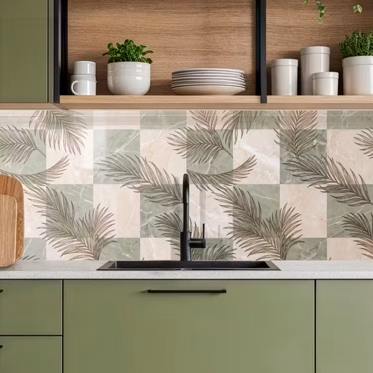 Kitchen splashback - Plants - Leaves - Marble - Modern - Green — 8