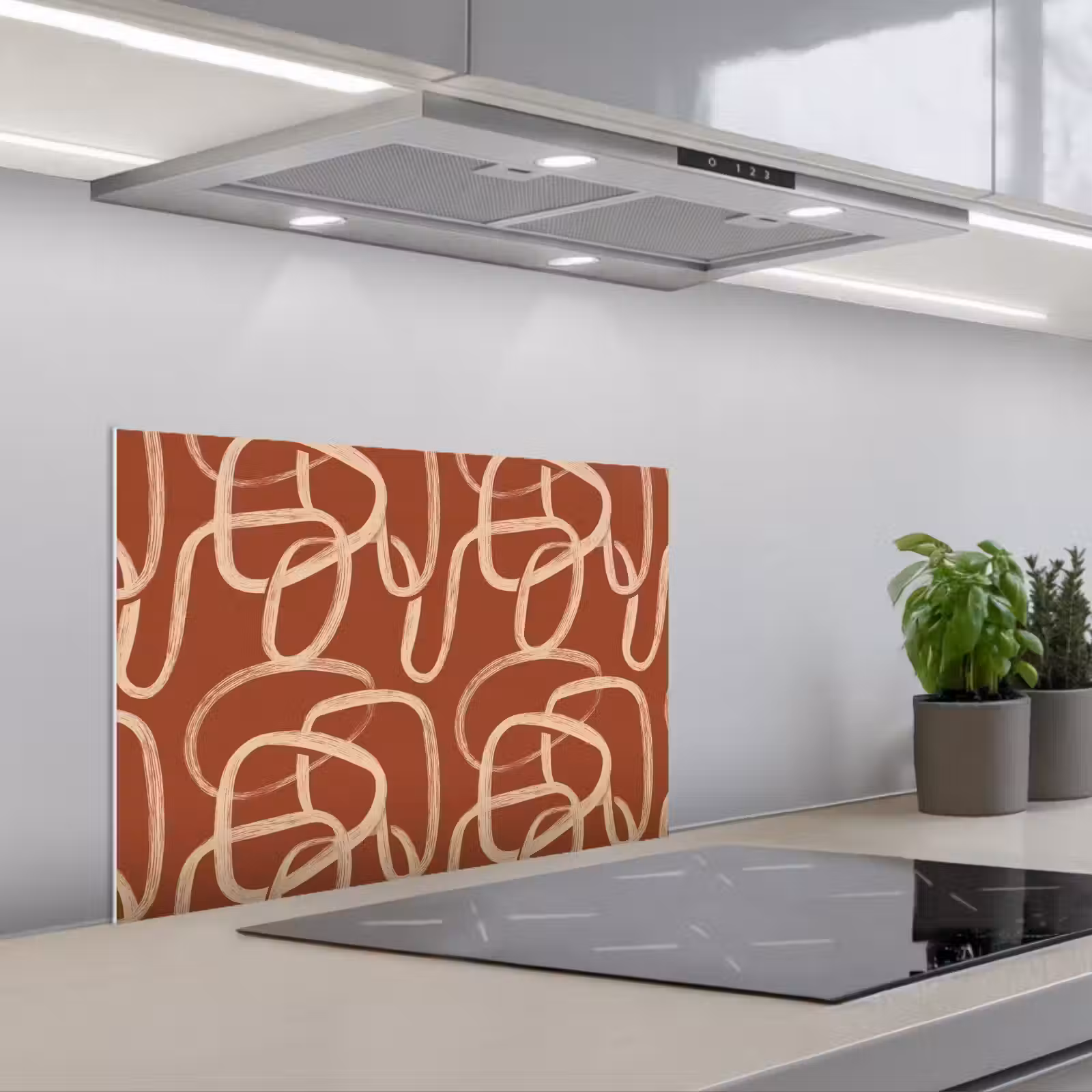 Kitchen splashback for hob - Lines - Abstract - Organic - Terracotta - Cream — 1