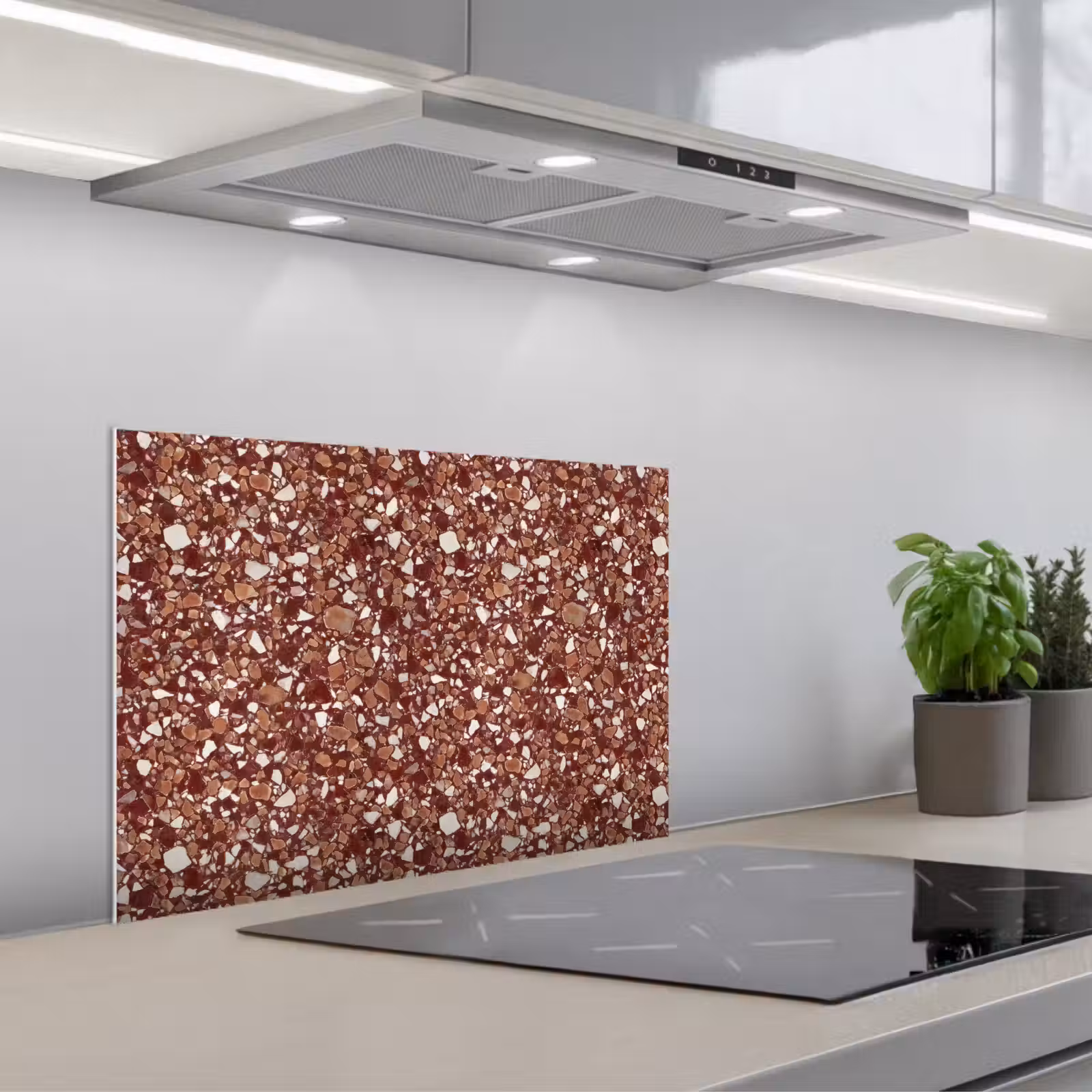 Kitchen splashback for hob - Terrazzo - Pattern - Stone Texture - Red-Brown — 1