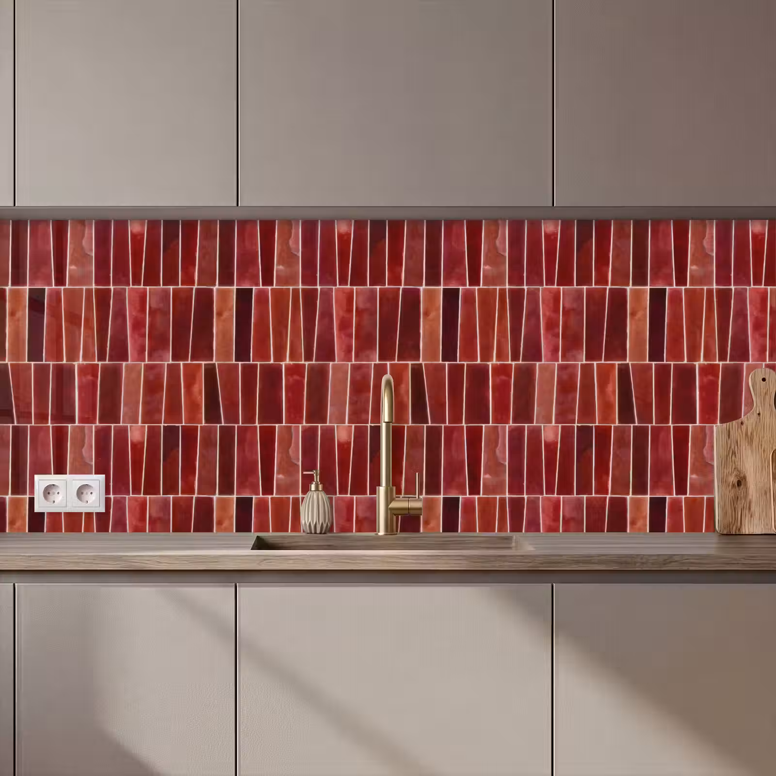 Kitchen splashback - Tiles - Modern - Textured - Deep Red — 1