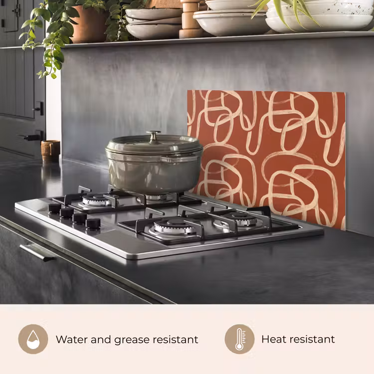 Kitchen splashback for hob - Lines - Abstract - Organic - Terracotta - Cream — 2
