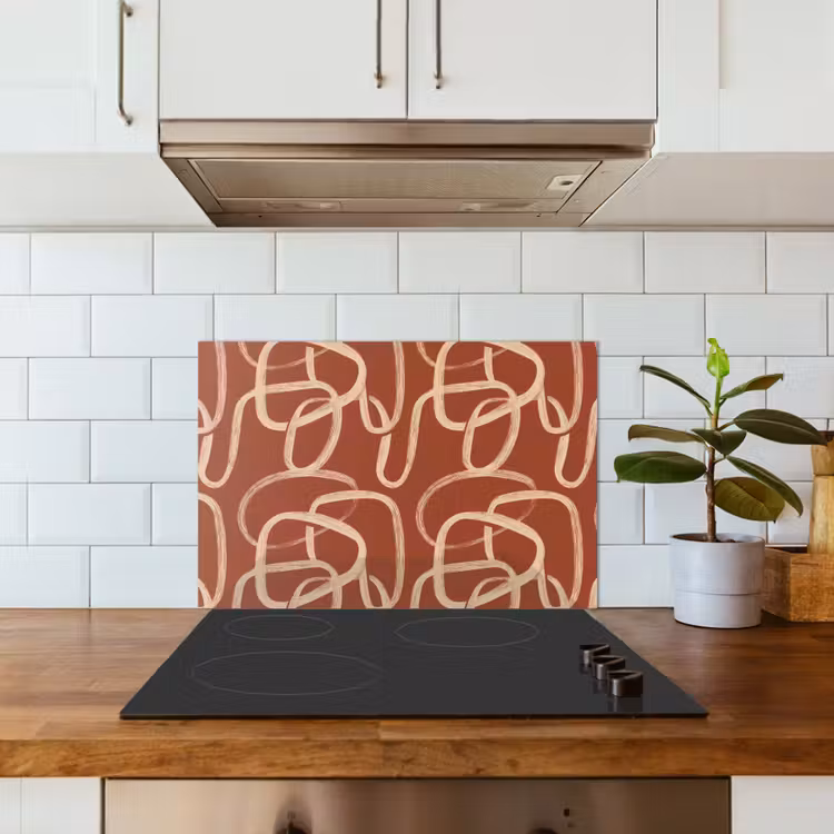 Kitchen splashback for hob - Lines - Abstract - Organic - Terracotta - Cream — 3