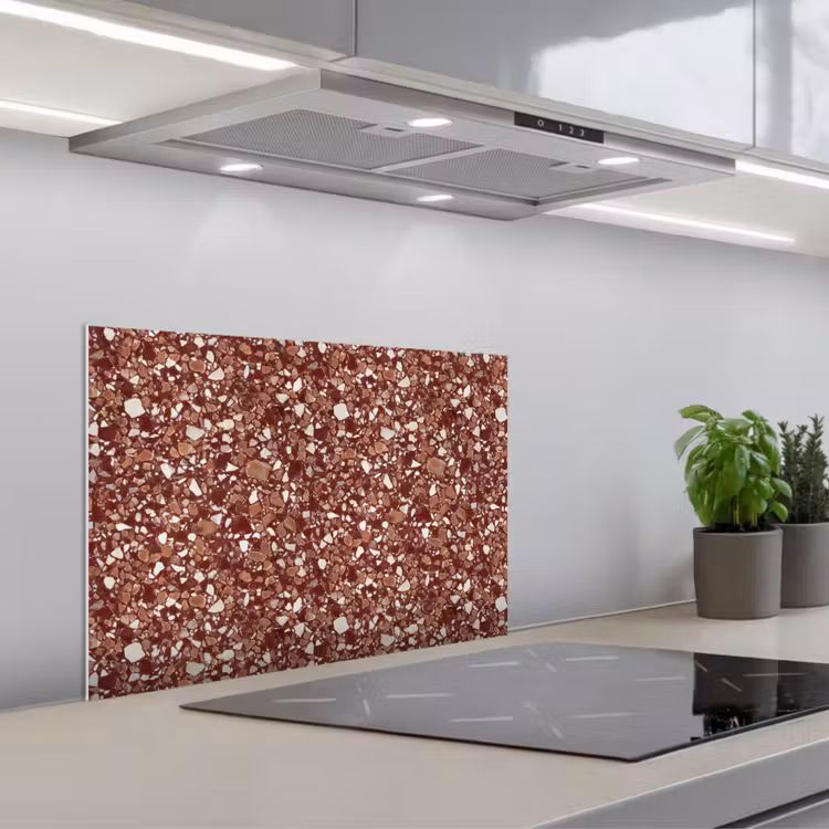 Kitchen splashback for hob - Terrazzo - Pattern - Stone Texture - Red-Brown — 1