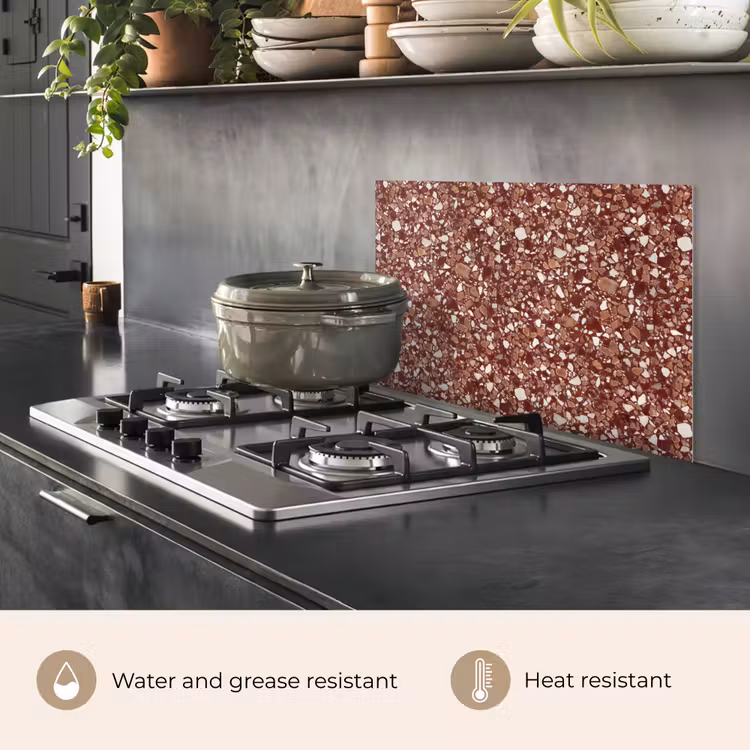 Kitchen splashback for hob - Terrazzo - Pattern - Stone Texture - Red-Brown — 2