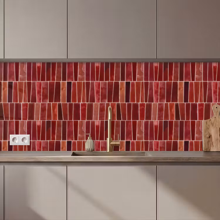 Kitchen splashback - Tiles - Modern - Textured - Deep Red — 1