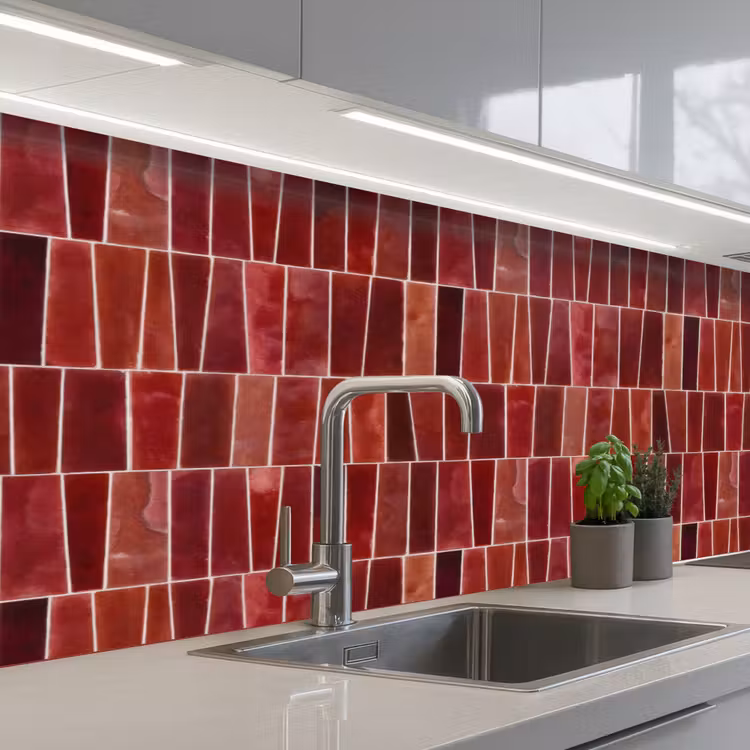 Kitchen splashback - Tiles - Modern - Textured - Deep Red — 2