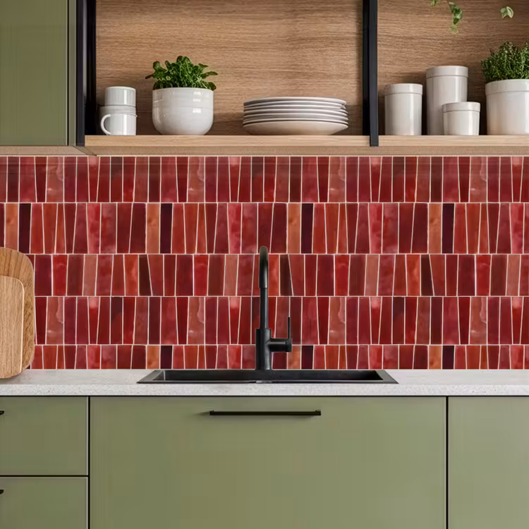 Kitchen splashback - Tiles - Modern - Textured - Deep Red — 8