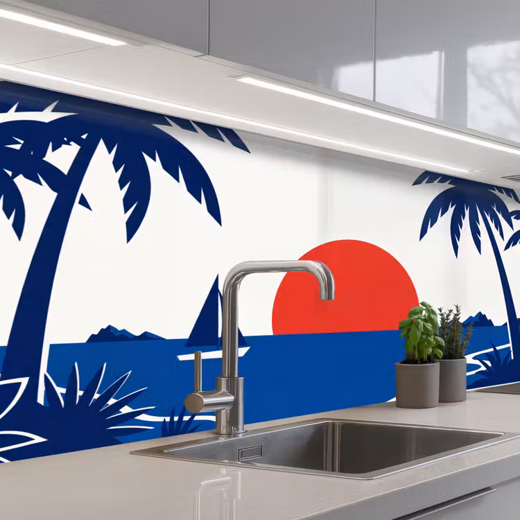 Kitchen splashback - Sunset - Sea - Palm Tree - Tropical - Modern — 1