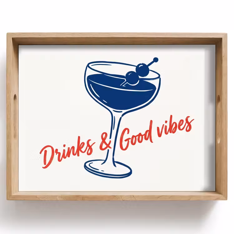 Tray - Cocktail - Glass - Illustration - Blue - White — 1