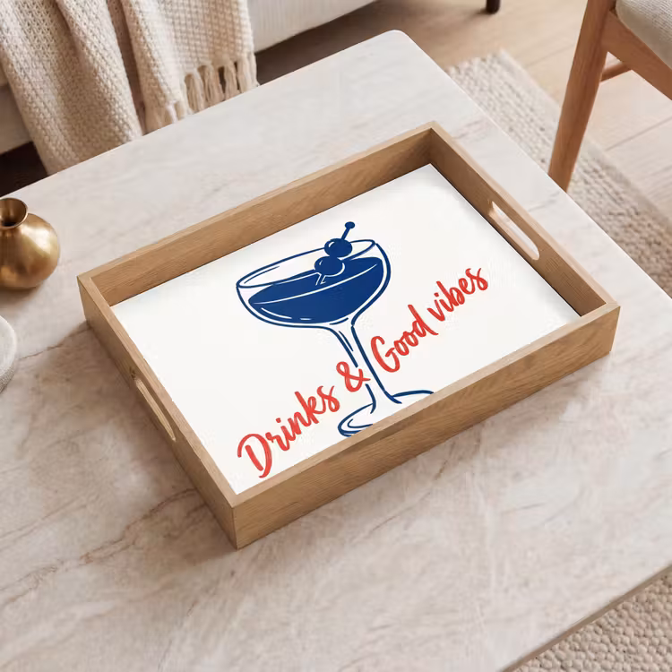 Tray - Cocktail - Glass - Illustration - Blue - White — 2