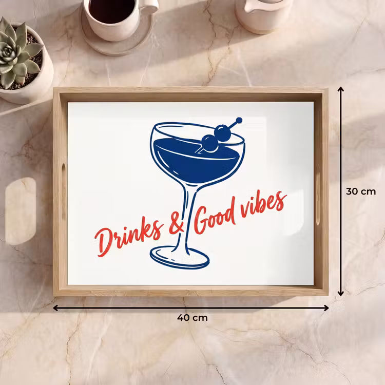 Tray - Cocktail - Glass - Illustration - Blue - White — 8