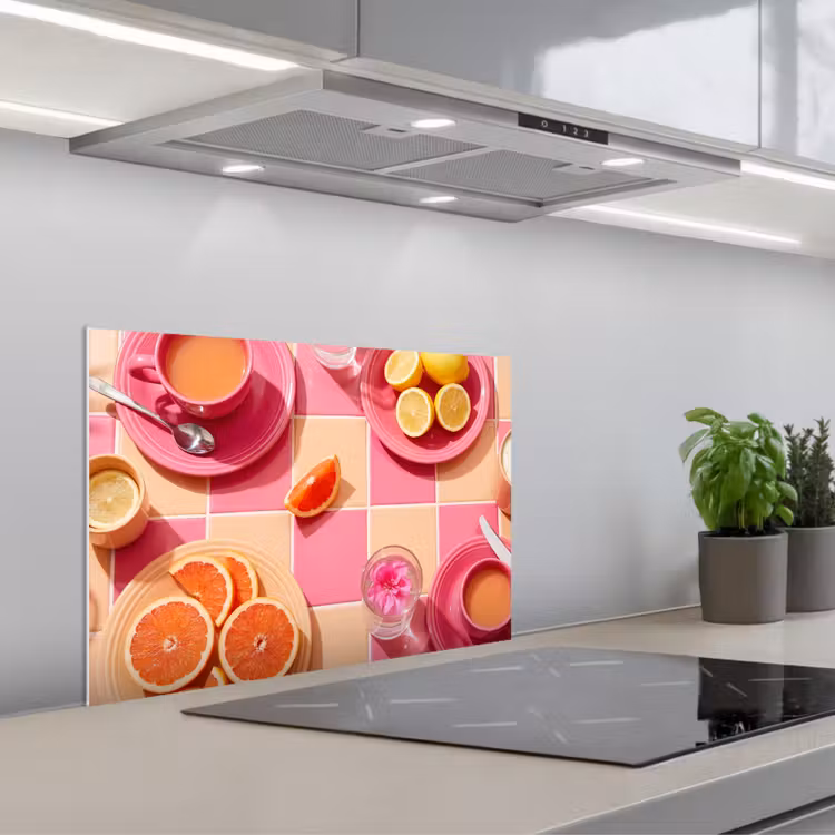 Kitchen splashback for hob - Food - Citrus Fruits - Still Lifes - Pink - Orange — 1