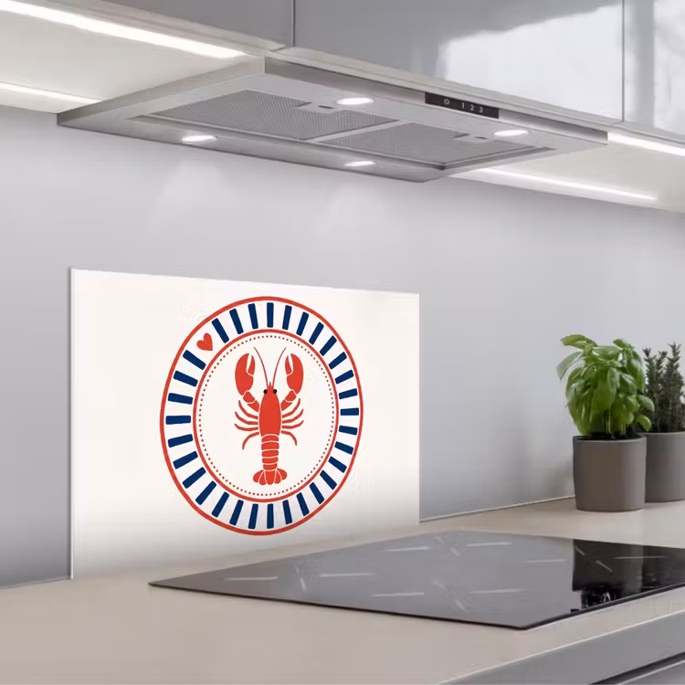 Kitchen splashback for hob - Marine Life - Lobster - Emblem - Graphic - Red — 1