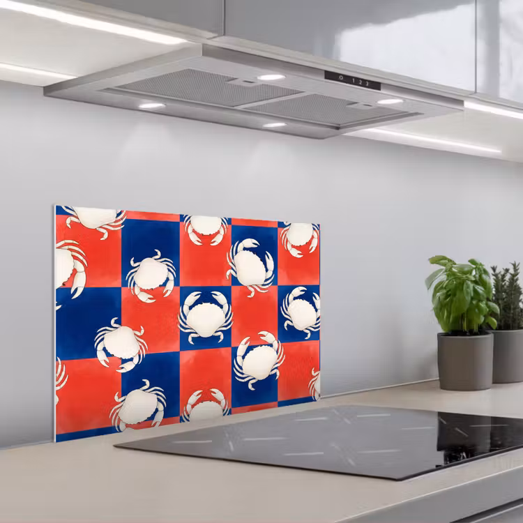 Kitchen splashback for hob - Pattern - Marine Life - Red - Blue - Abstract — 1