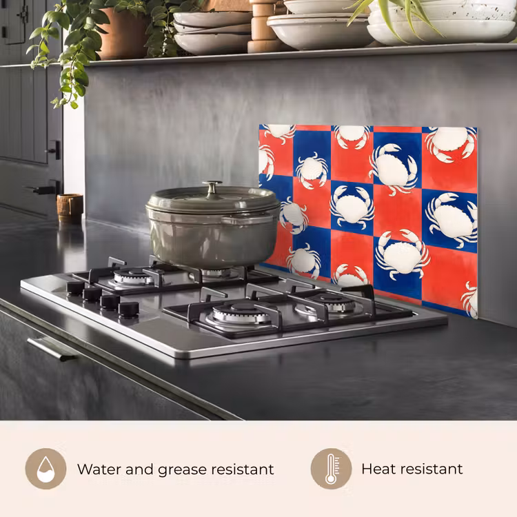 Kitchen splashback for hob - Pattern - Marine Life - Red - Blue - Abstract — 2
