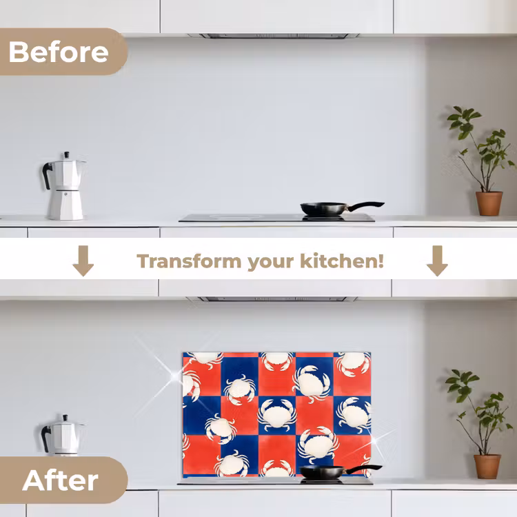 Kitchen splashback for hob - Pattern - Marine Life - Red - Blue - Abstract — 7