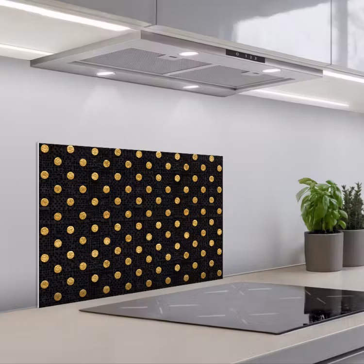 Kitchen splashback for hob - Polka Dot - Dots - Gold - Black — 1