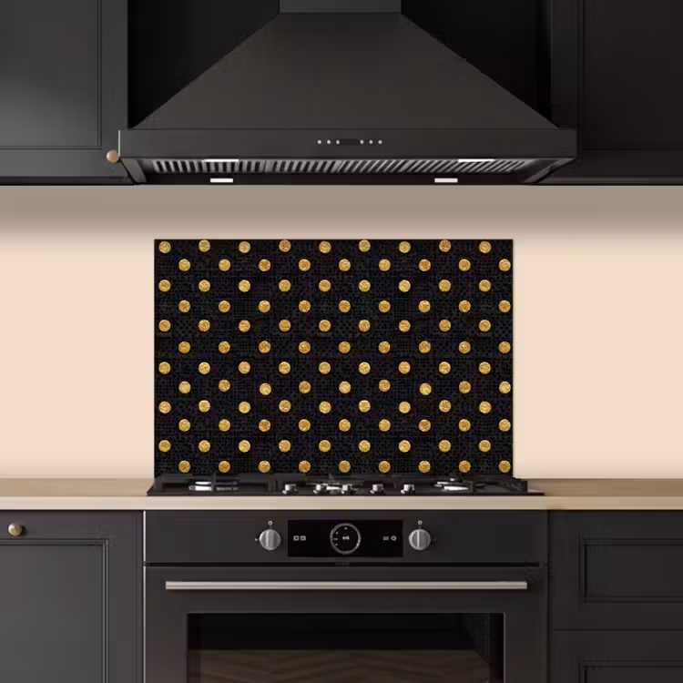 Kitchen splashback for hob - Polka Dot - Dots - Gold - Black — 5