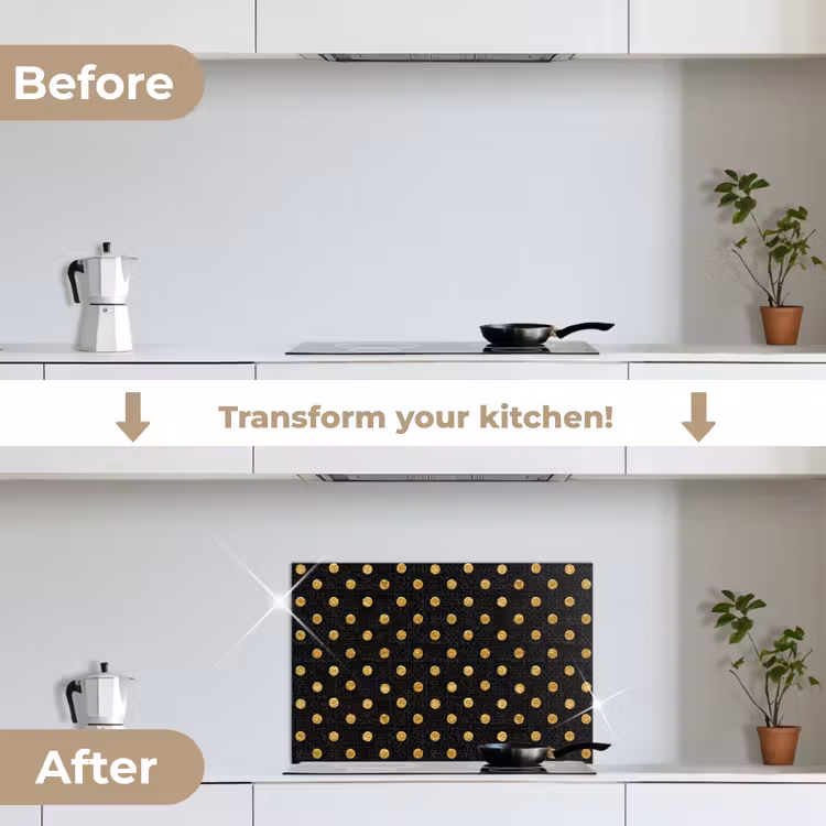 Kitchen splashback for hob - Polka Dot - Dots - Gold - Black — 7