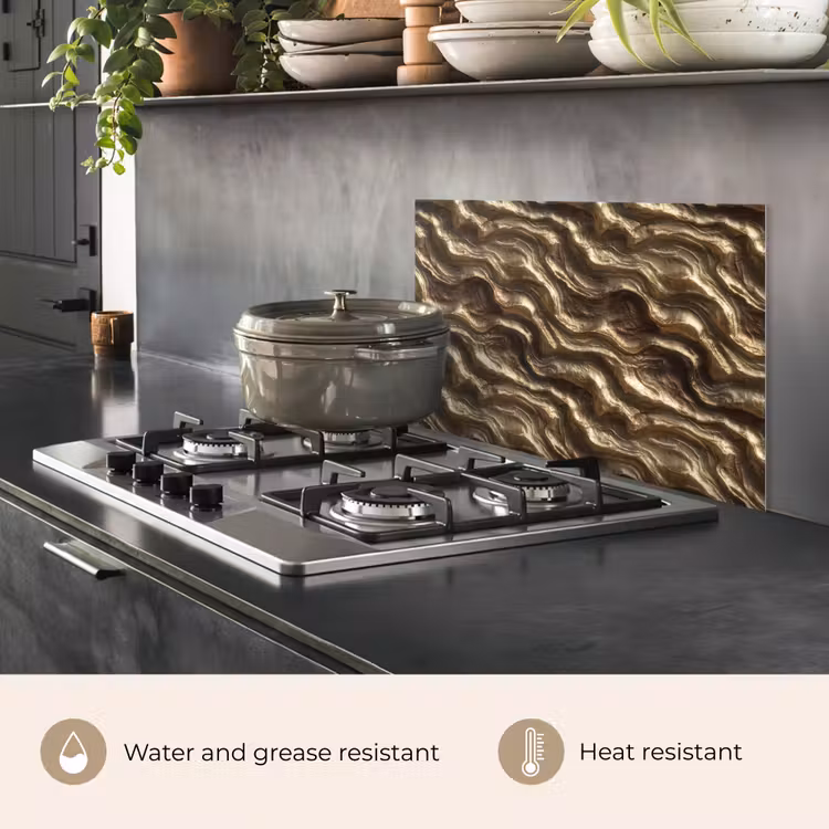 Kitchen splashback for hob - Relief - Waves - Abstract - Bronze Gold — 2