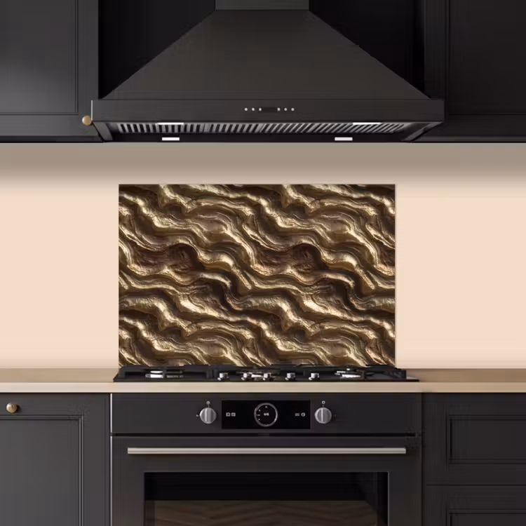 Kitchen splashback for hob - Relief - Waves - Abstract - Bronze Gold — 5