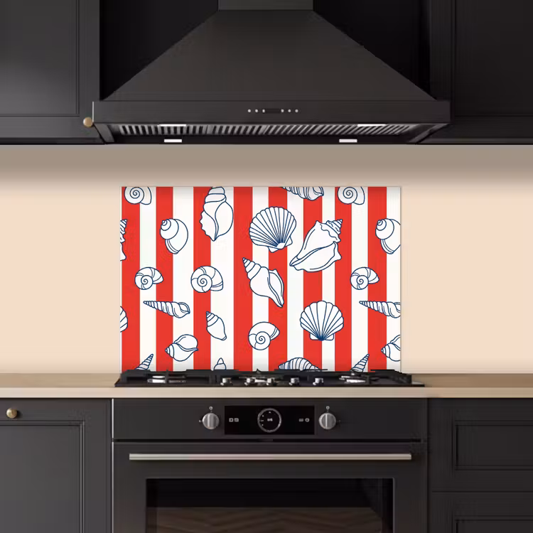 Kitchen splashback for hob - Shell - Sea Creatures - Summer - Illustration - Red - Blue — 5