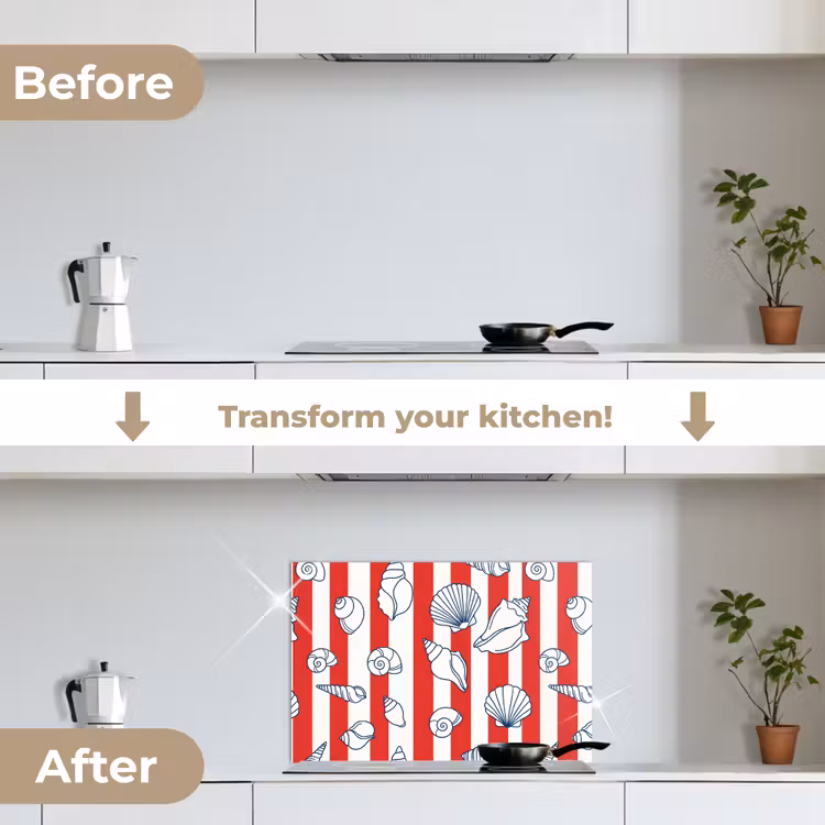 Kitchen splashback for hob - Shell - Sea Creatures - Summer - Illustration - Red - Blue — 7