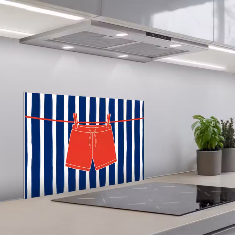 Kitchen splashback for hob - Shorts - Clothesline - Summer - Illustration - Red — 1