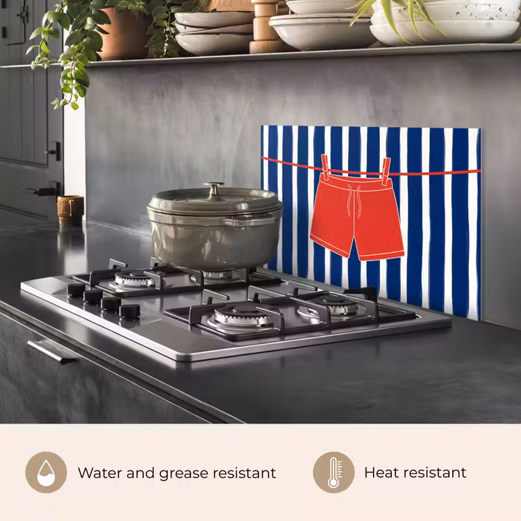 Kitchen splashback for hob - Shorts - Clothesline - Summer - Illustration - Red — 2