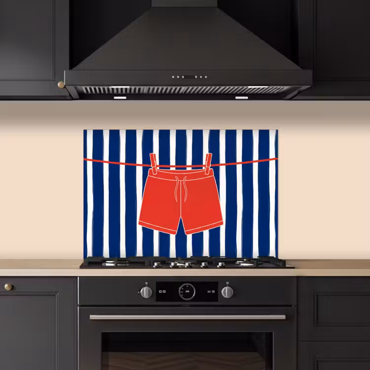 Kitchen splashback for hob - Shorts - Clothesline - Summer - Illustration - Red — 5