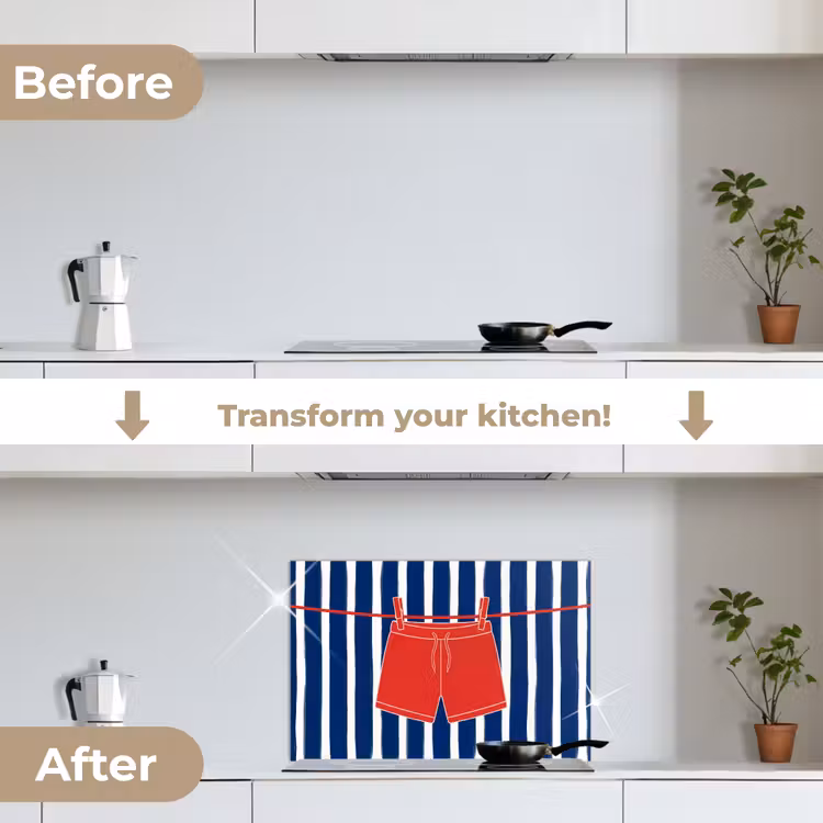 Kitchen splashback for hob - Shorts - Clothesline - Summer - Illustration - Red — 7