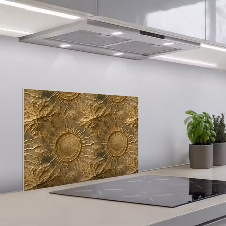 Kitchen splashback for hob - Sun - Relief - Antique - Gold — 1