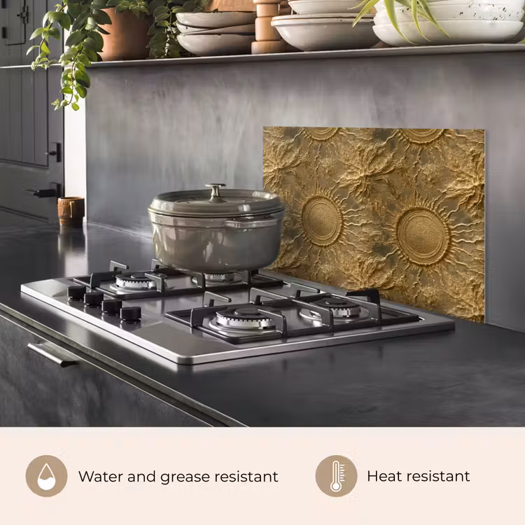 Kitchen splashback for hob - Sun - Relief - Antique - Gold — 2