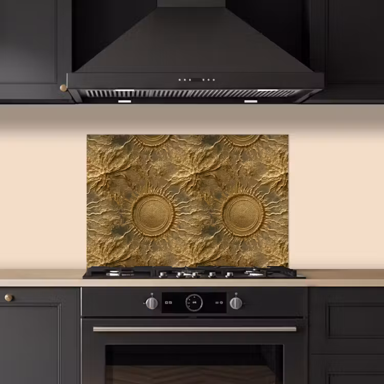 Kitchen splashback for hob - Sun - Relief - Antique - Gold — 5